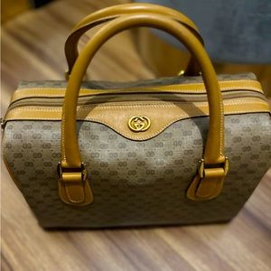 GUCCI BOSTON HANDBAG BROWN GG BAG VINTAGE DESIGNER WOMEN BAG COLLECTION